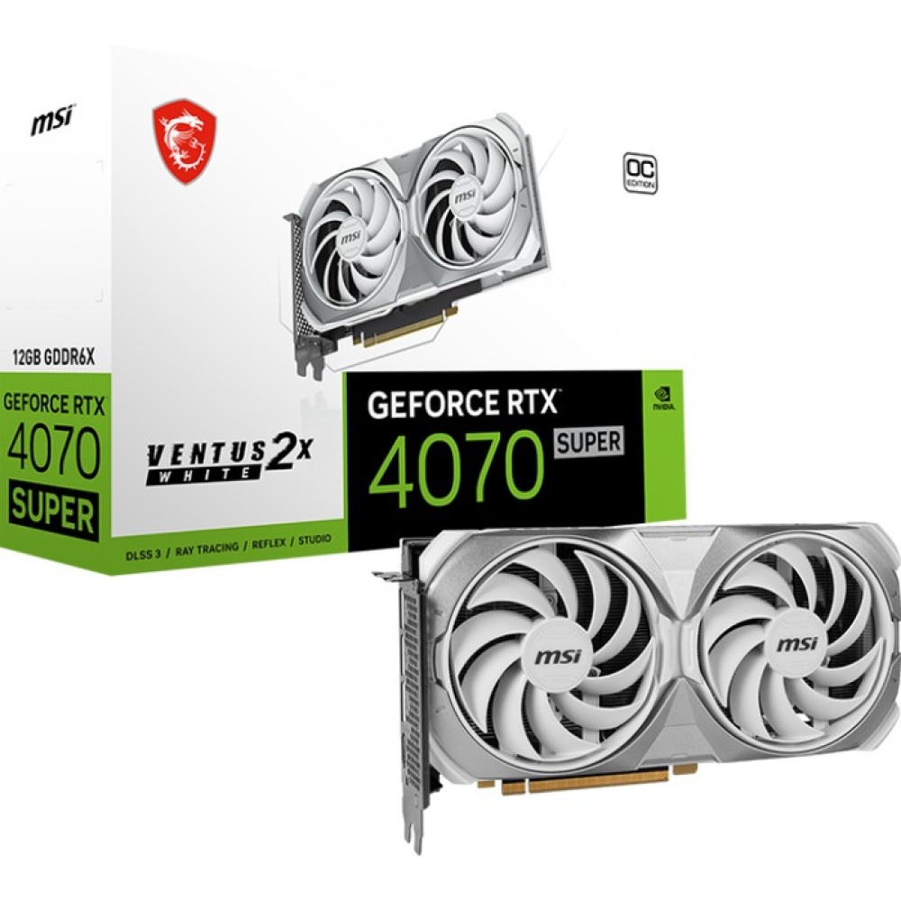 Видеокарта GF RTX 4070 Super 12GB GDDR6X Ventus 2X White OC MSI (GeForce RTX 4070 SUPER 12G VENTUS 2X WHITE OC)