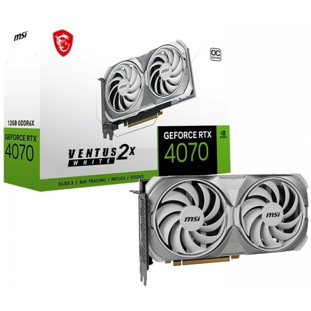 Видеокарта GF RTX 4070 12GB GDDR6X Ventus 2X White OC MSI (GeForce RTX 4070 VENTUS 2X WHITE 12G OC)