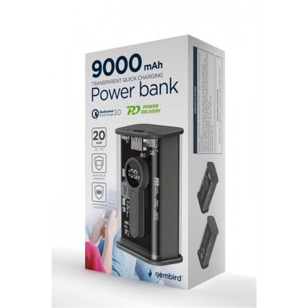 Універсальна мобільна батарея Gembird 9000mAh Black (PB09-TQC3-01)