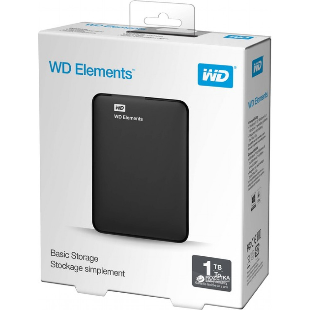 Зовнішній жорсткий диск 2.5" USB 1.0TB WD Elements Black (WDBUZG0010BBK-WESN)