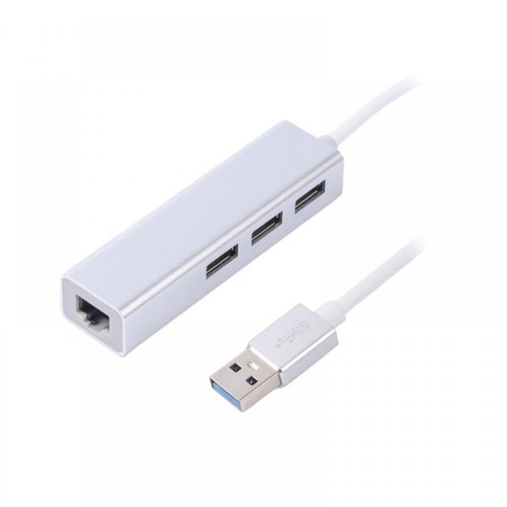 Концентратор USB Maxxter 3хUSB3.0, RJ-45, метал, Grey (NEAH-3P-01)