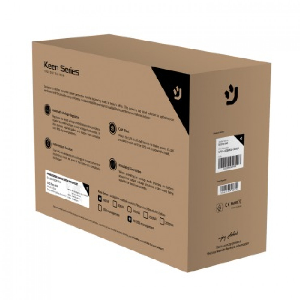 ИБП Njoy Keen 800 (UPLI-LI080KU-CG01B) Lin.int., AVR, 2 x евро, USB, пластик