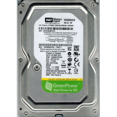 Накопичувач HDD SATA  500GB WD AV-GP 5400rpm 16MB (WD5000AVCS) Refurbished