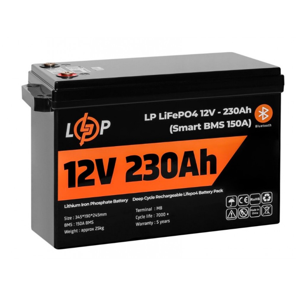 Акумуляторна батарея LogicPower 12V 230 AH (2944Wh) Smart BT для ДБЖ (BMS 150A/75А) LiFePO4