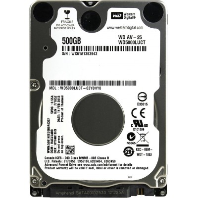 Накопичувач HDD 2.5" SATA  500GB WD AV-25 16MB 5400rpm (WD5000LUCT) Refurbished