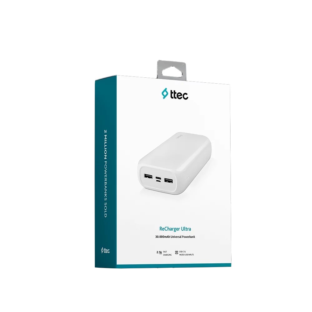 Power Bank Ttec 30000mAh ReCharger Ultra White (2BB190B)