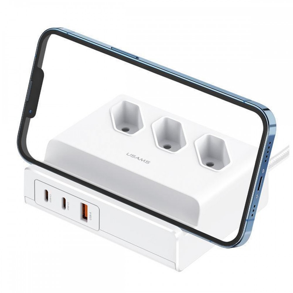 Сетевой фильтр Usams US-CC160 (CC160TC01) 3 розетки, 1 USB, 2 USB Type-C 65W, 2 м, White