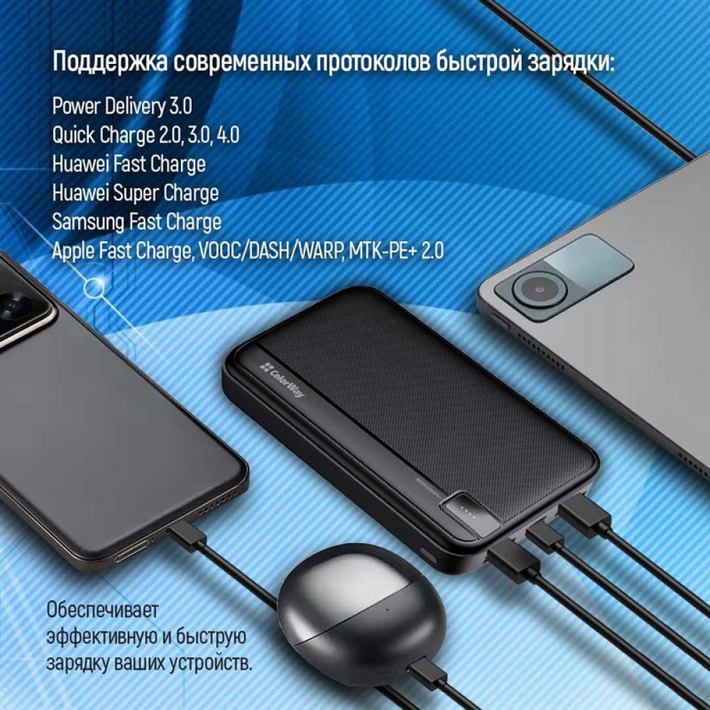 Універсальна мобільна батарея ColorWay High-power 20000mAh Black (CW-PB200LPA4BK-PD)