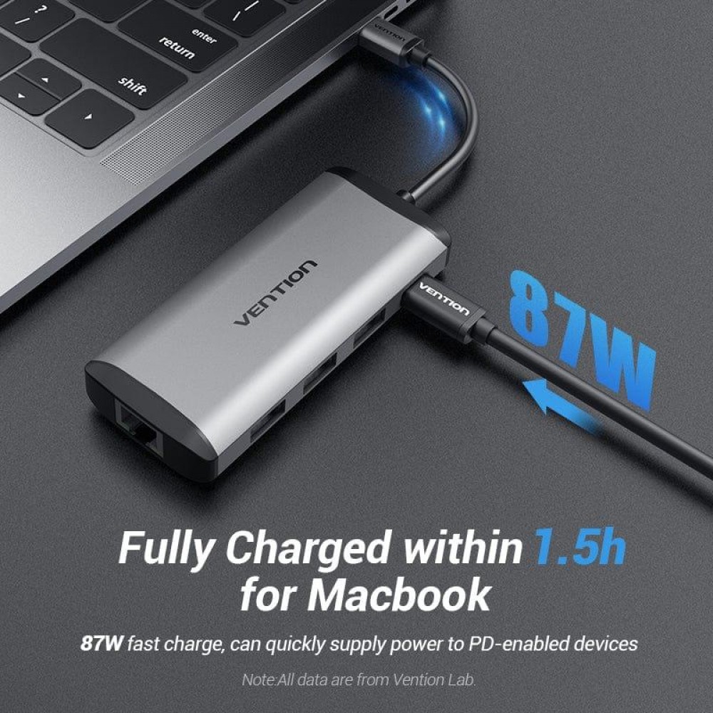 Концентратор Vention USB-C 3-Port, RJ-45, PD, 0.15 м (TGDHB)