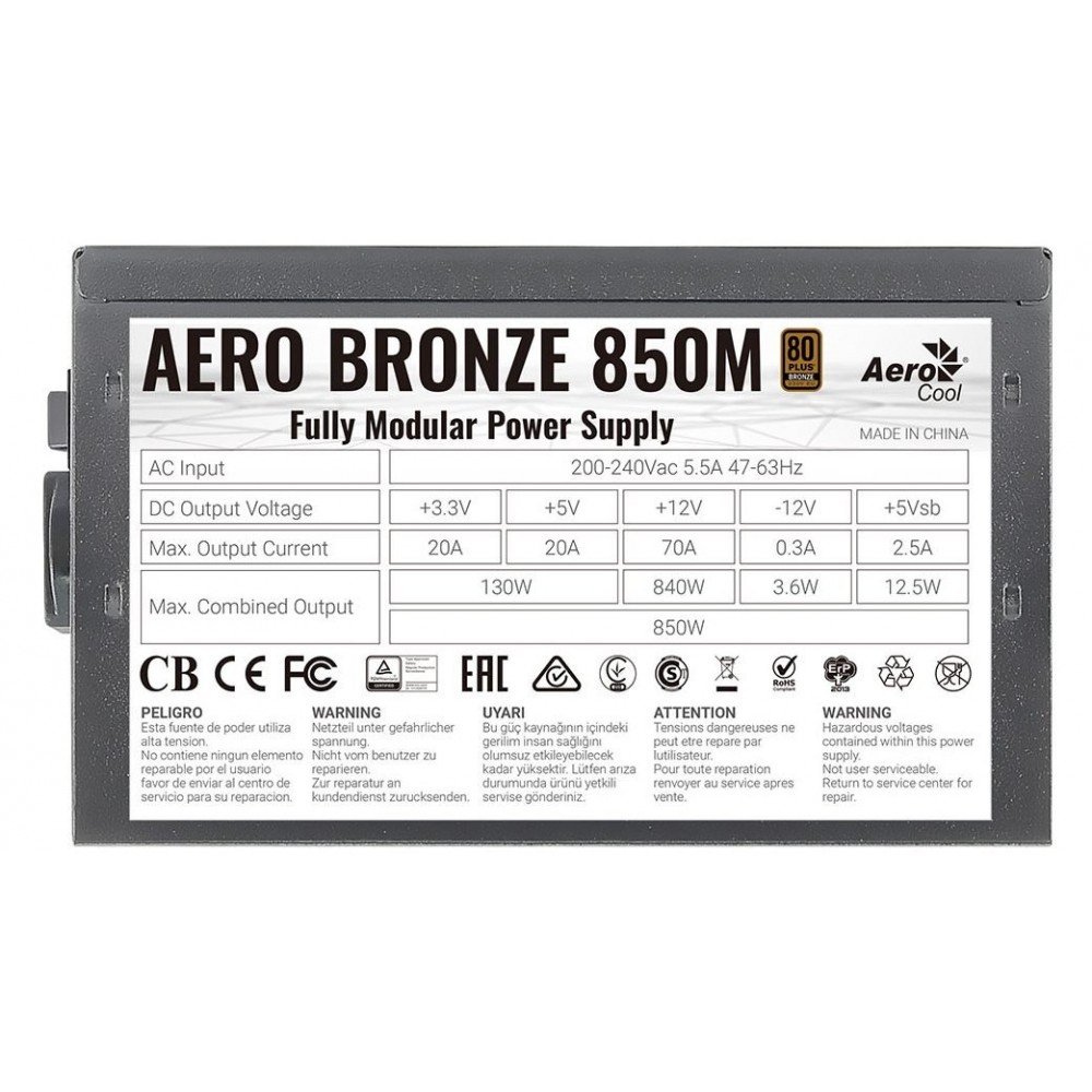 Блок живлення AeroCool Aero Bronze 850M Fully Modular (ACPB-AR85AEC.1M) 850W