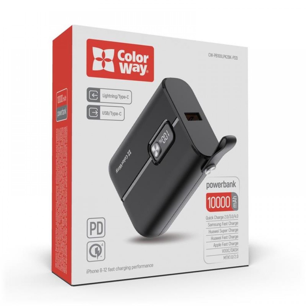 Power Bank ColorWay Full Power 10000mAh Black (CW-PB100LPK2BK-PDD)