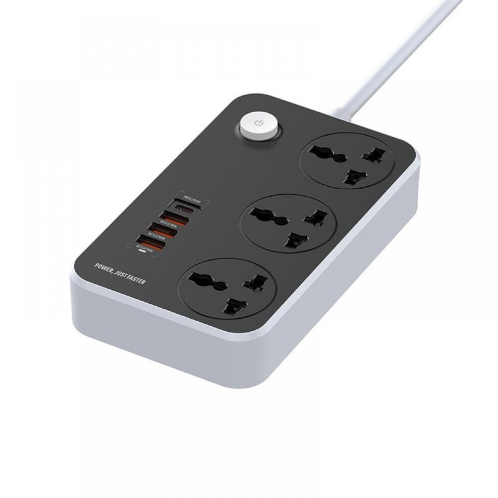 Фільтр живлення ColorWay CW-CHU34PDB 3 розетки, 4 USB (Type-C PD20W + 3USB QC3.0), 2 м, чорний