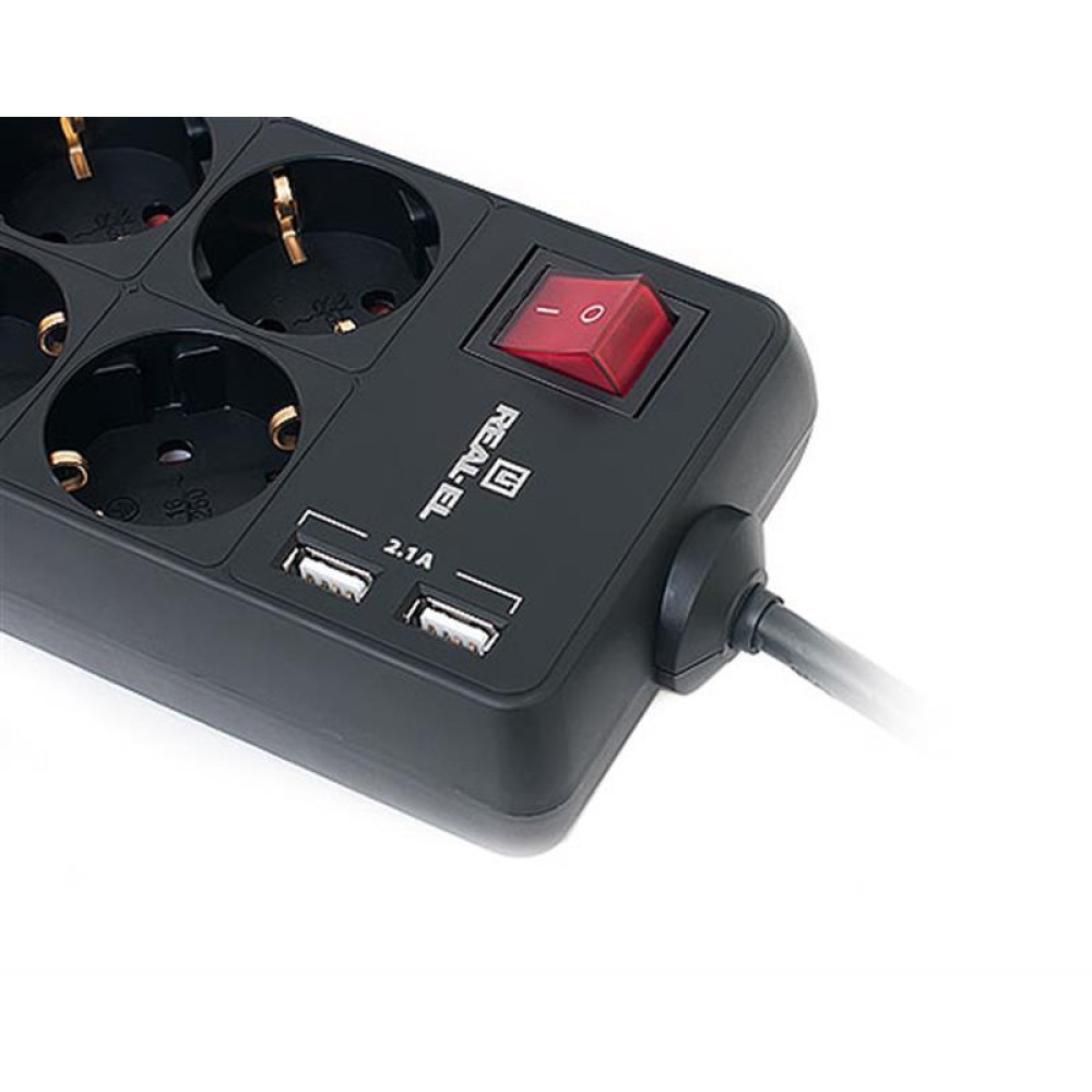 Фильтр питания REAL-EL RS-8 Protect USB 3.0m Black