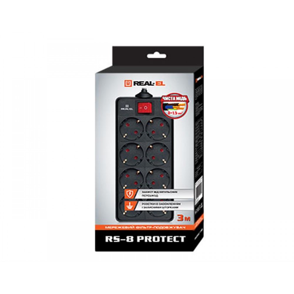Фильтр питания REAL-EL RS-8 Protect 1.8m Black