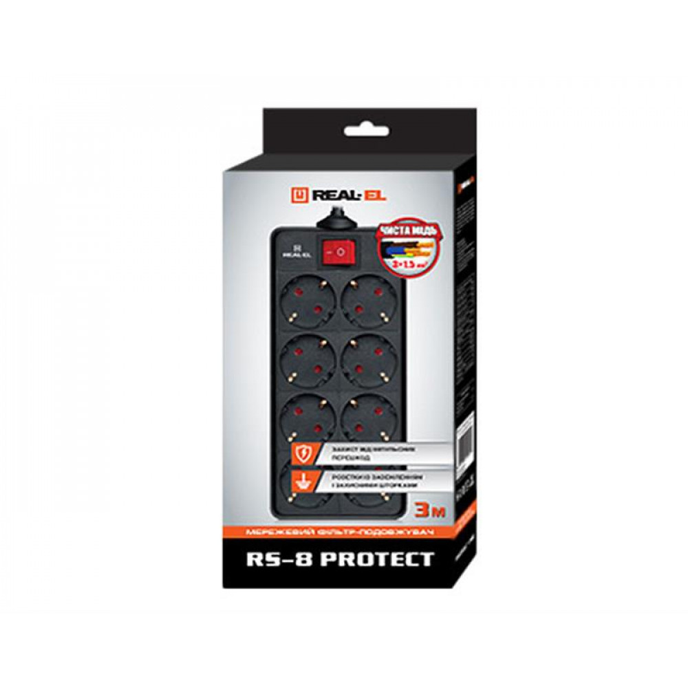 Фільтр живлення REAL-EL RS-8 Protect 1.8m Black