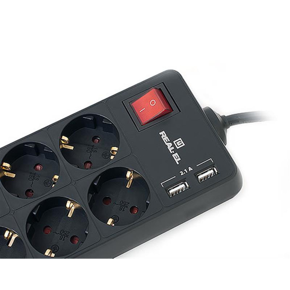 Фильтр питания REAL-EL RS-8 Protect USB 3.0m Black