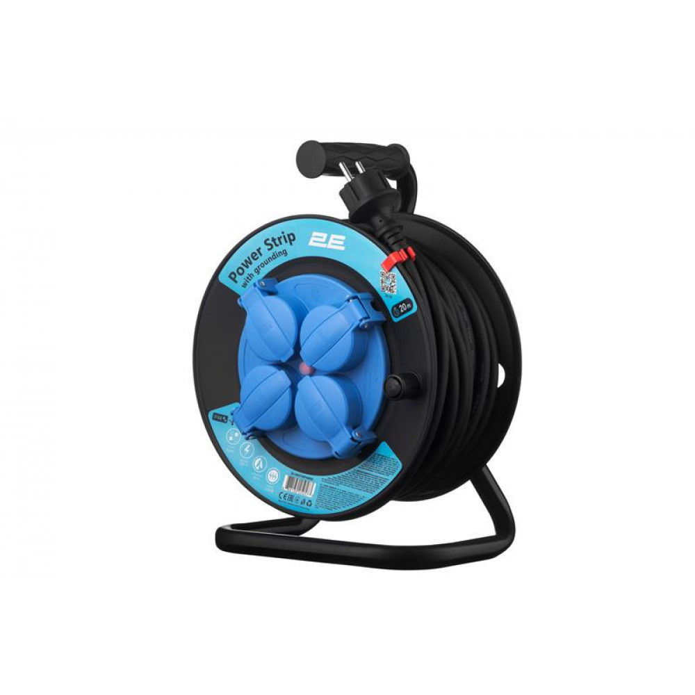 Сетевой удлинитель на катушке 2E 4XSchuko, IP44, 3G*1.5мм, 20м, black (2E-CR4315IP44M20)