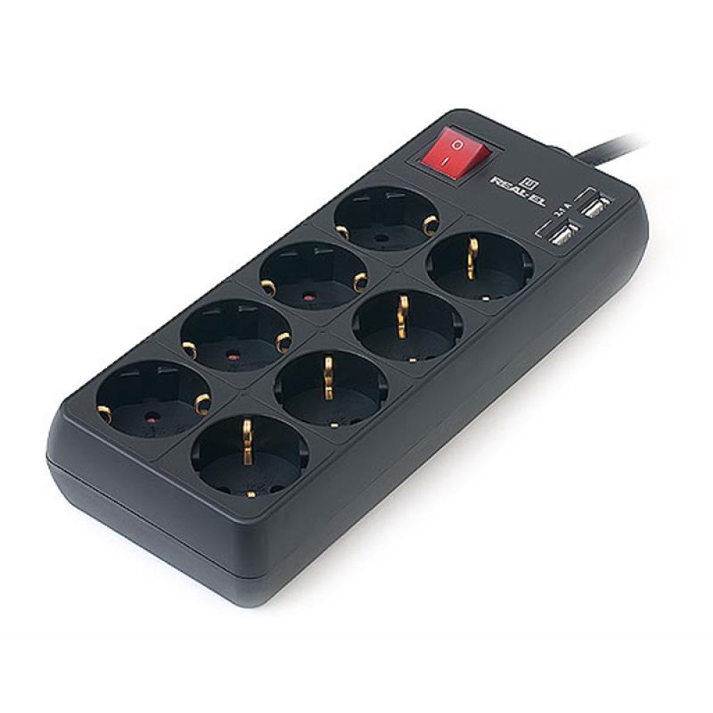 Фильтр питания REAL-EL RS-8 Protect USB 3.0m Black