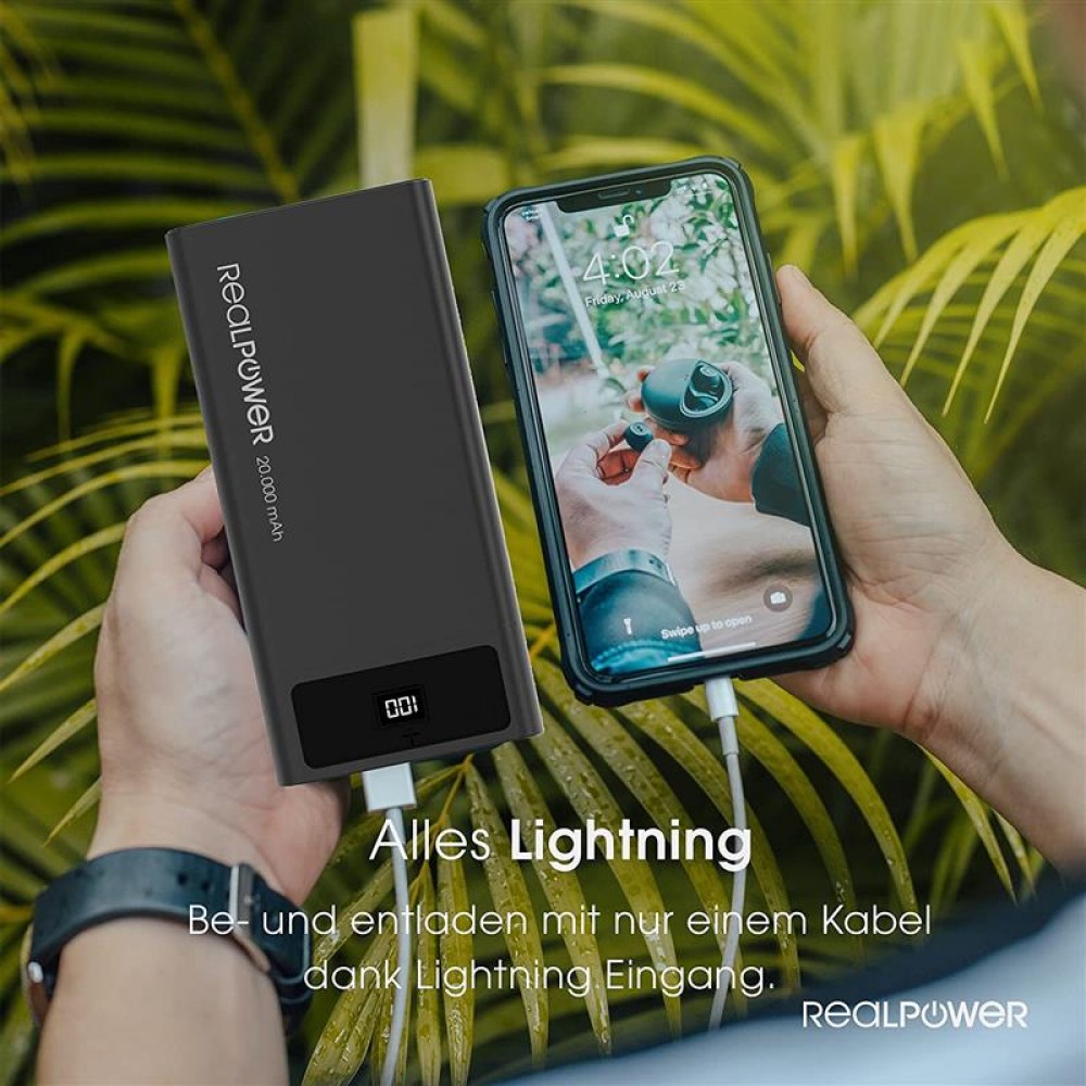 Универсальная мобильная батарея RealPower PB-20k PD Powerbank 20000mAh Black (PB-20k PD)