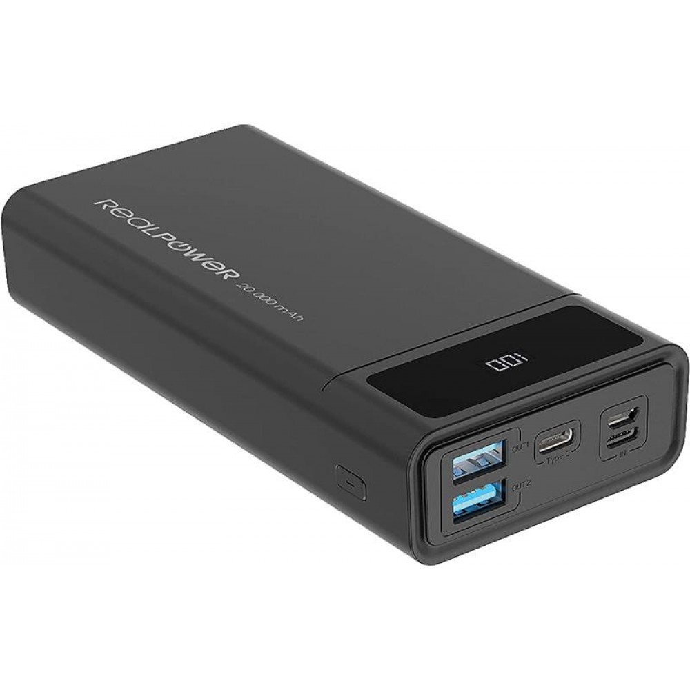 Универсальная мобильная батарея RealPower PB-20k PD Powerbank 20000mAh Black (PB-20k PD)