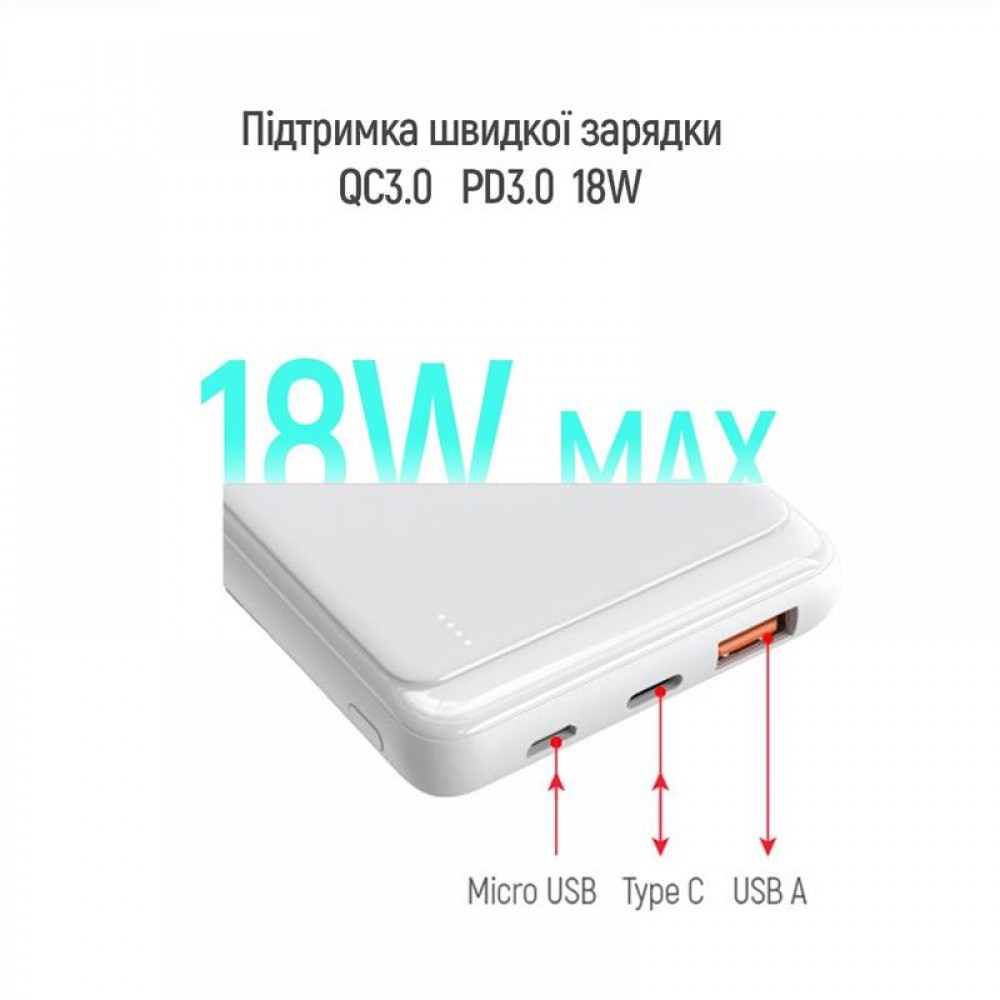 Power Bank ColorWay Slim PD 10000mAh White (CW-PB100LPG3WT-PD)