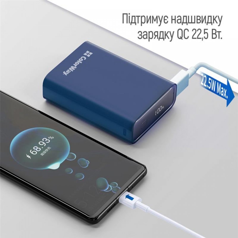 Универсальная мобильная батарея ColorWay Full power 20000mAh Blue (CW-PB200LPG2BL-PDD)