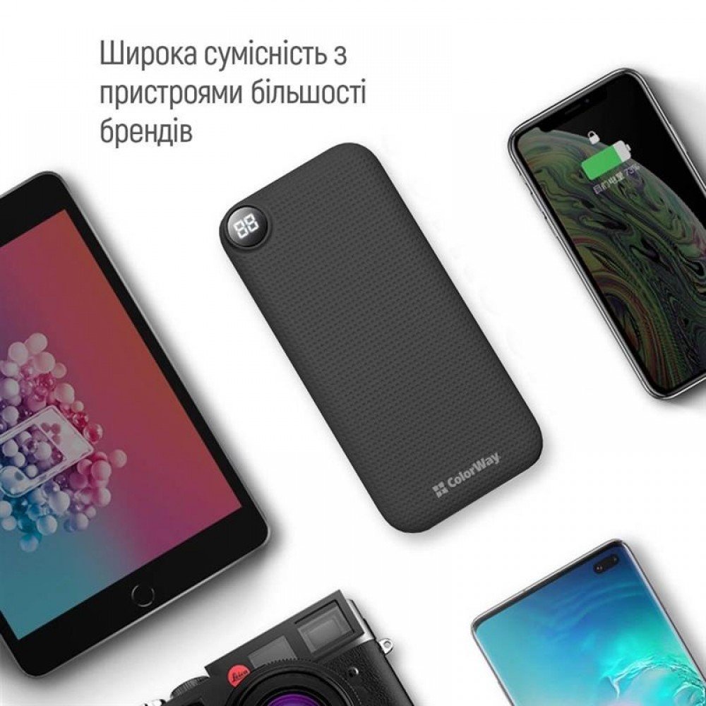 Универсальная мобильная батарея ColorWay Slim, LCD 10000mAh Black (CW-PB100LPH2BK-D)