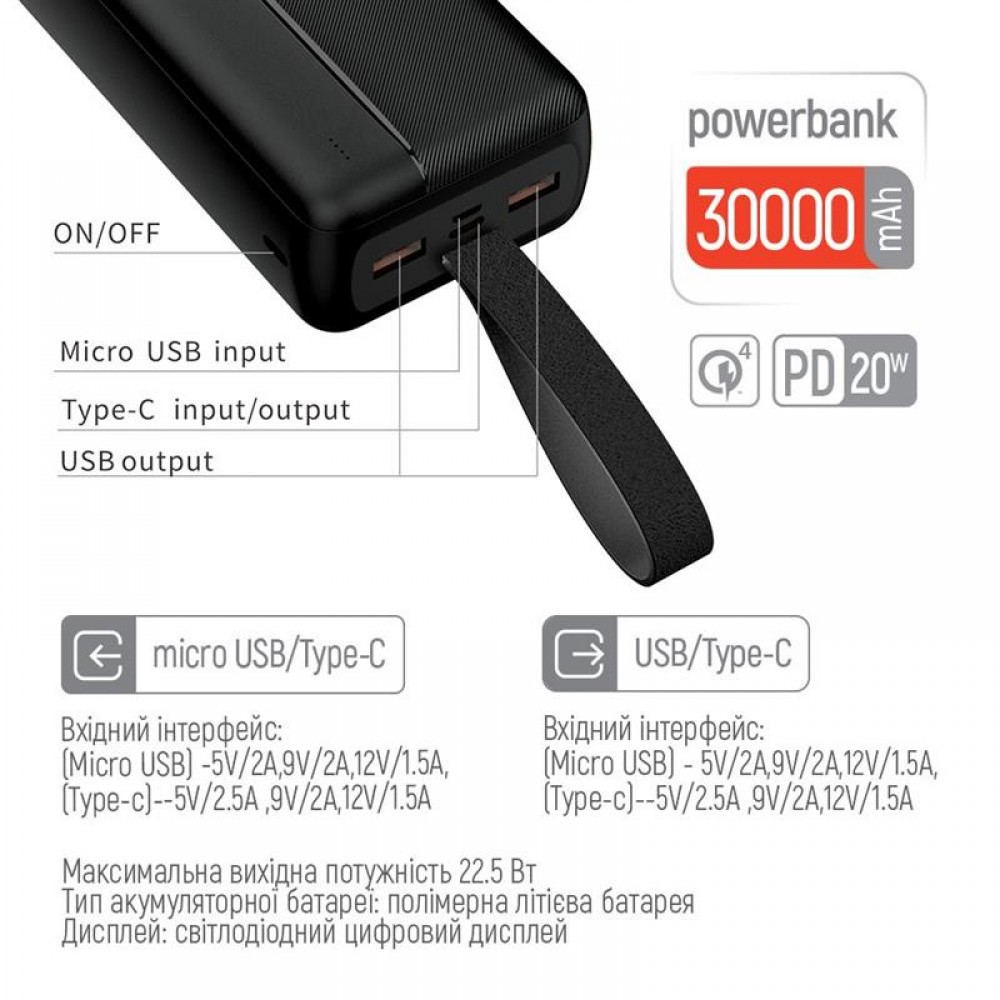 Power Bank ColorWay High-power 2 30000mAh Black (CW-PB300LPC2BK-PD)