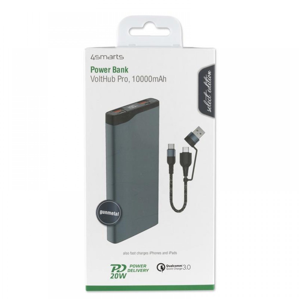 Power Bank 4smarts VoltHub Pro 10000mAh 22.5W with Quick Charge, PD gunmetal *Select Edition*