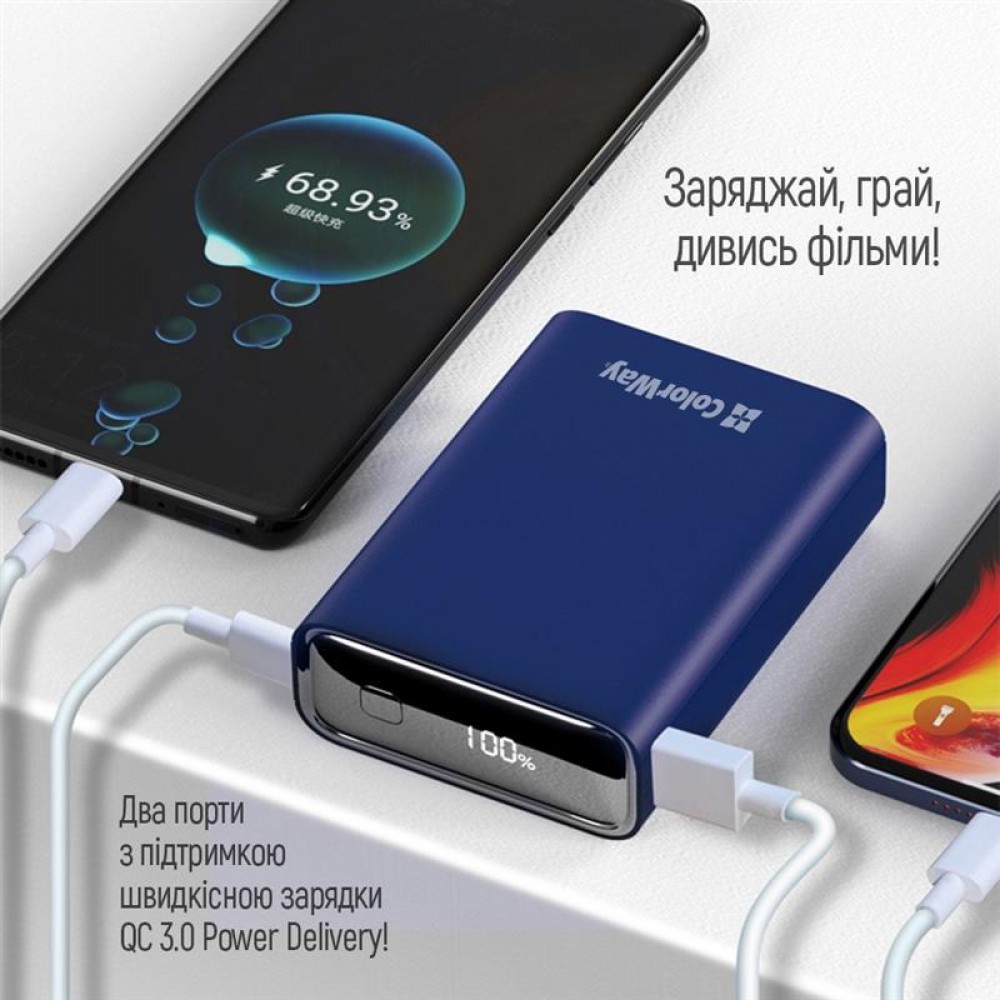 Универсальная мобильная батарея ColorWay Full power 20000mAh Blue (CW-PB200LPG2BL-PDD)