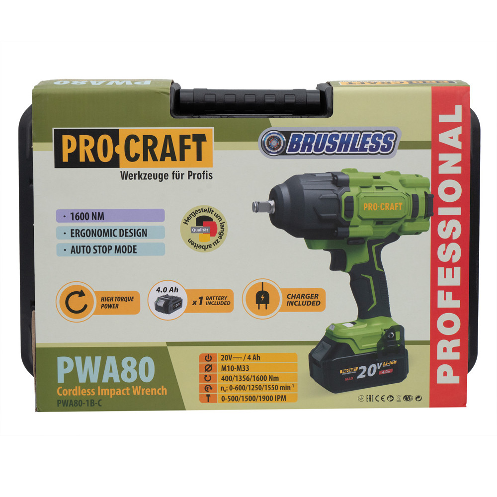 Аккумуляторный гайковерт Procraft PWA80 Кейс (с 1 АКБ и ЗУ) (030801)