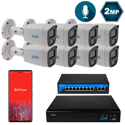 Комплект відеоспостереження на 8 циліндричних 2 Мп IP-камер SEVEN IP-7222W5-2MP