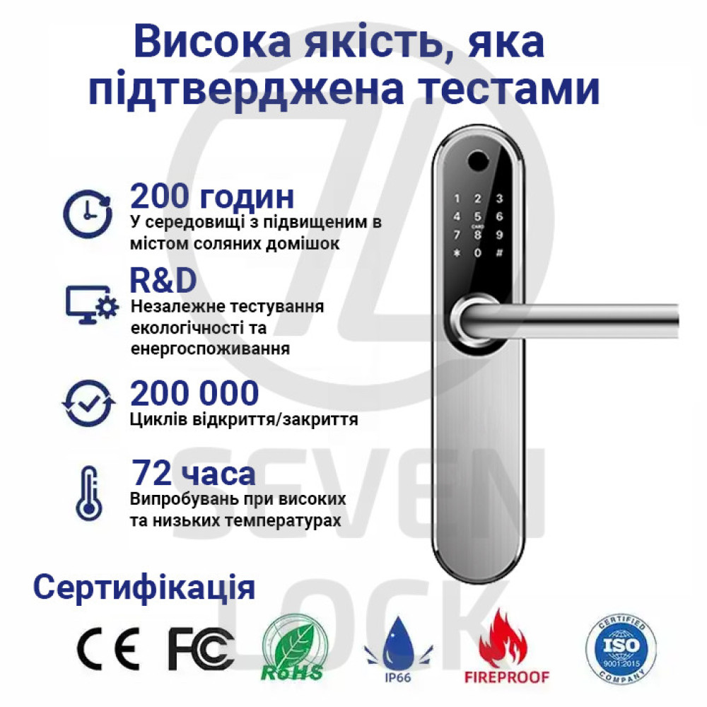 Умный дверной биометрический замок SEVEN LOCK SL-7768BF silver (врезная часть 6068R)
