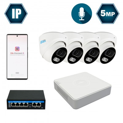 Комплект IP-видеонаблюдения Hikvision на 4 купольные 5 Мп IP-камеры HK-IP7114OW-5MP