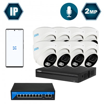 Комплект IP-відеоспостереження Dahua на 8 купольних 2 Мп IP-камер DH-IP1118OW-2MP