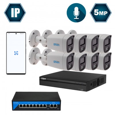 Комплект IP-видеонаблюдения Dahua на 8 цилиндрических 5 Мп IP-камер DH-IP1128OW-5MP