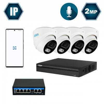 Комплект IP-відеоспостереження Dahua на 4 купольні 2 Мп IP-камери DH-IP1114OW-2MP