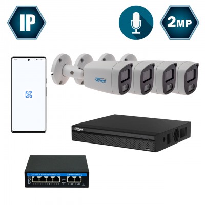 Комплект IP-видеонаблюдения Dahua на 4 цилиндрические 2 Мп IP-камеры DH-IP1124OW-2MP