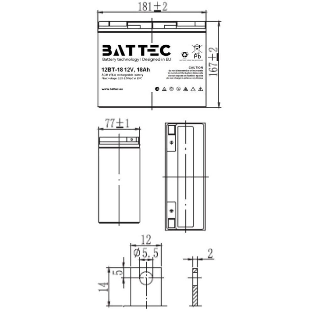 Аккумуляторная батарея 12В/18Ач BATTEC
