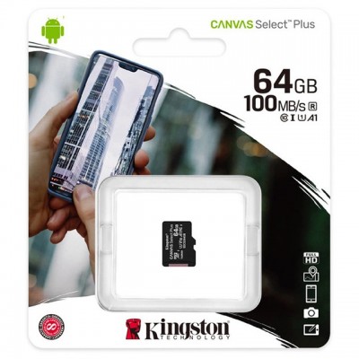 Карта пам'яті для домофону microSDXC Kingston Canvas Select Plus 64 GB Class 10 А1 UHS-1