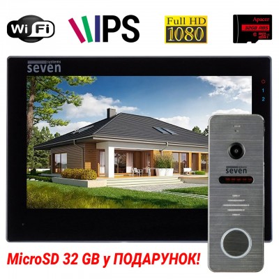 Комплект Wi-Fi домофона 7 дюймов с вызывной панелью SEVEN DP-7577/04Kit black