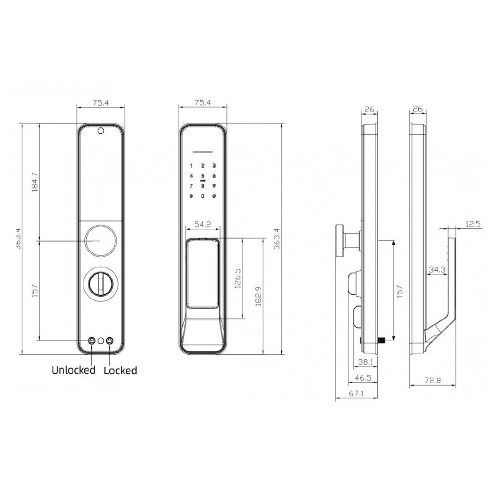 Умный дверной биометрический замок SEVEN LOCK SL-7769BFF black (врезная часть 6068)