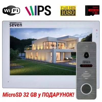 Комплект Wi-Fi домофона 7 дюймов с вызывной панелью SEVEN DP-7577/04Kit white