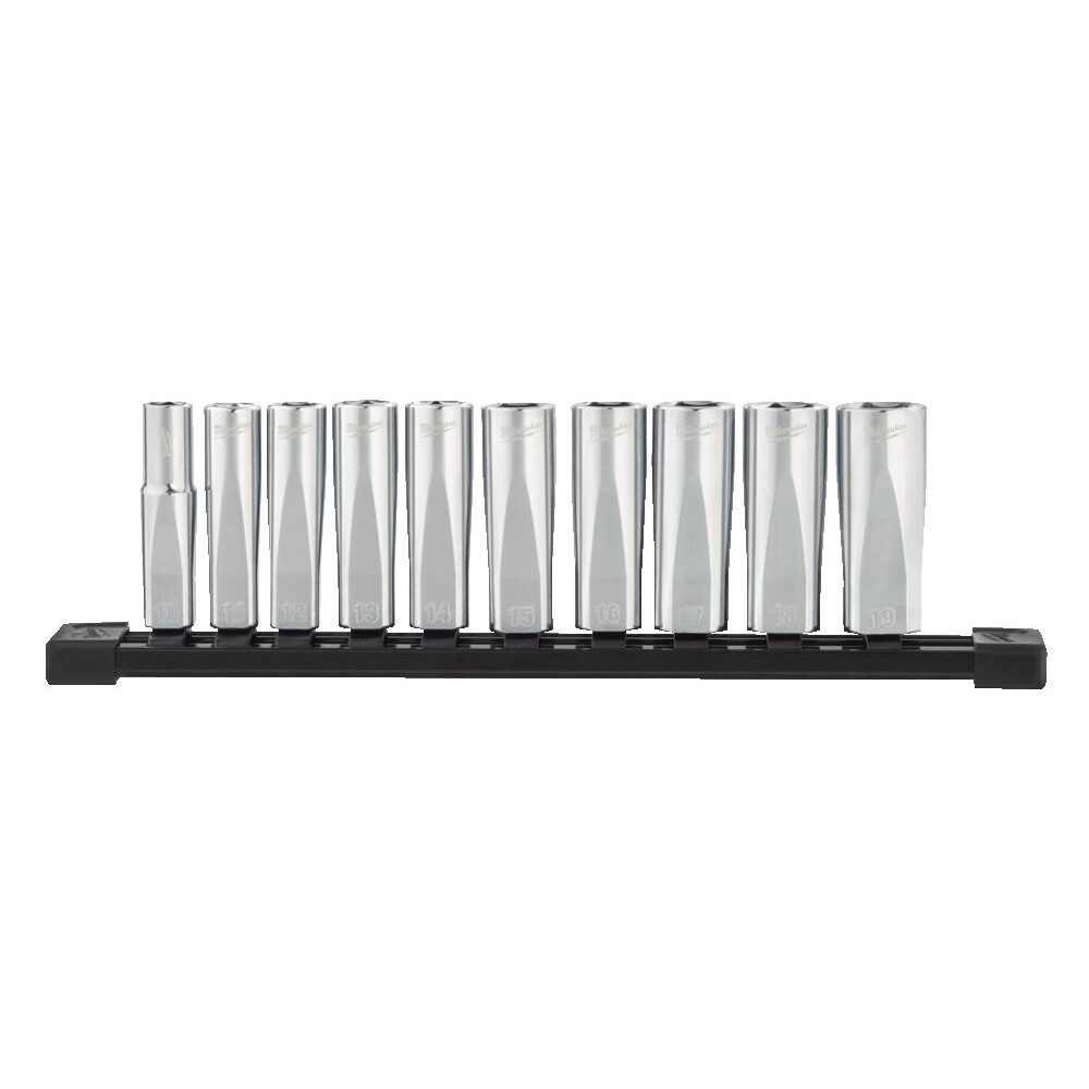 Набір метричних головок Milwaukee 3/8″, 10 шт. на рейці (10-19 мм) (4932492509)