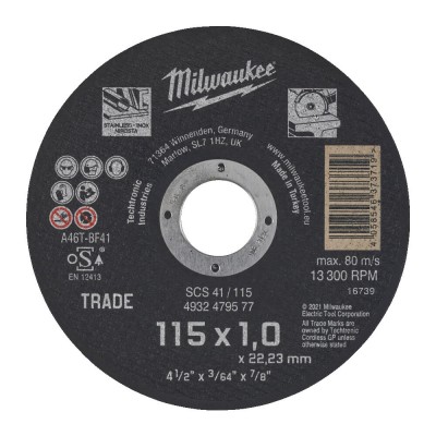 Диск відрізний SCS41/115X1, 115х1х22 мм, Milwaukee (4932479577)