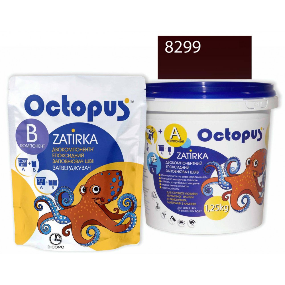 Двокомпонентна епоксидна фуга Octopus Zatirka колір рожево-малиновий 8299 1,25 кг (8299-1)
