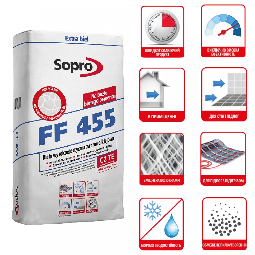 Клей для плитки Sopro FF 450 C2TE 25 кг білий (455/25)