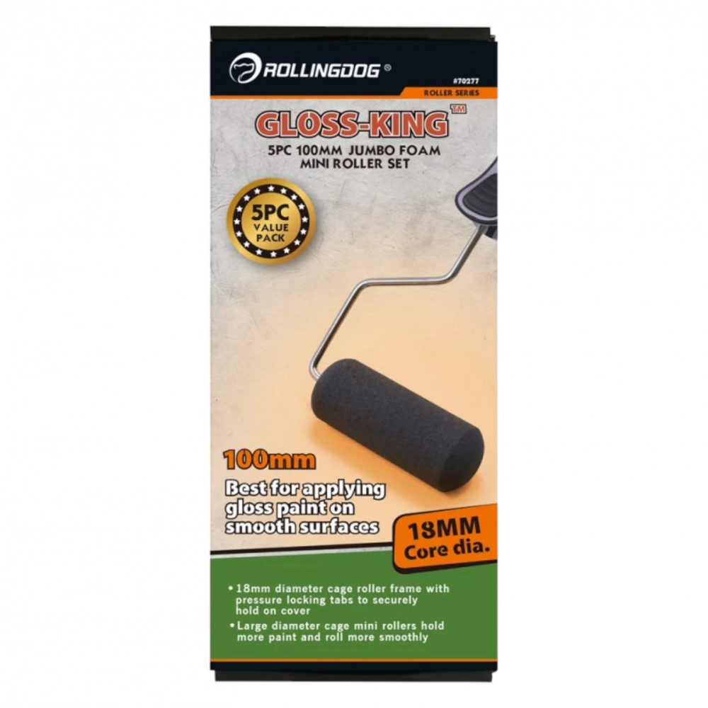 Набор валиков с бюгелем Rollingdog GLOSS-KING 100мм, соединение защелки/конус, поролон (70277)
