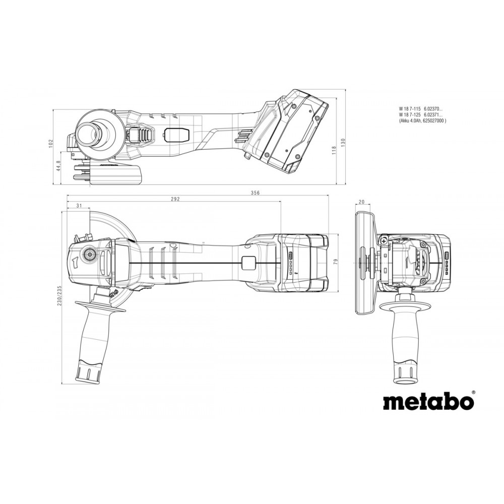 Акумуляторна кутова шліфувальна машина Metabo W 18 7-125 (602371840)