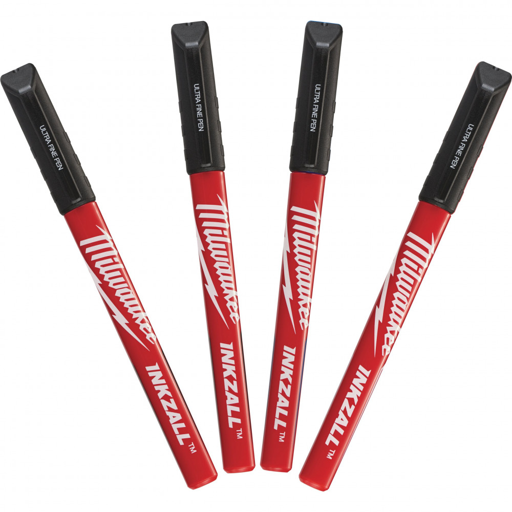 Набор маркеров со сверхтонким пером MILWAUKEE Fine Tip InkZAll (черные), 4 шт (48223164)